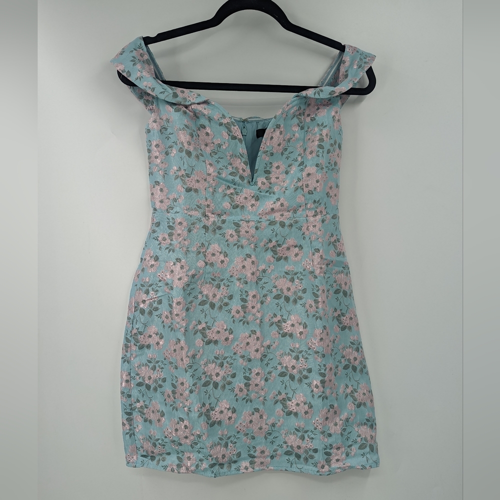 NWT LULU'S Favorite Song Floral Jacquard Off Shoulder Mini Dress